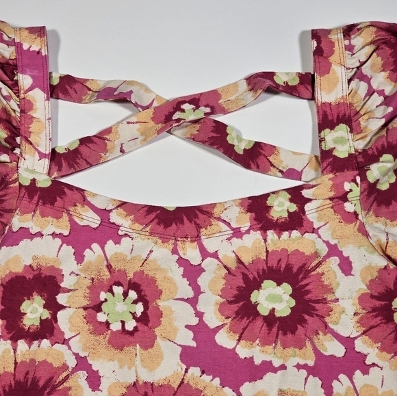 Free People Give Me More Pink Multi Floral Half Sleeve Crop Top Pop Combo Medium - Picture 8 of 14
